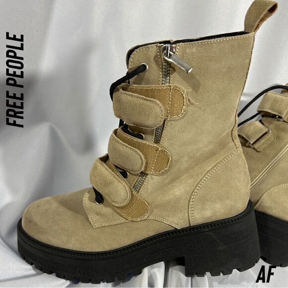 FREE PEOPLE EMMET STRAP ON BOOTS LATTE SUEDE NEW SIZE 40 - Picture 1 of 6